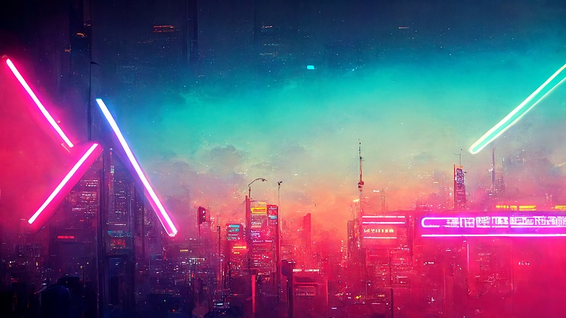 Neon focused cityscape to represent a virtual world