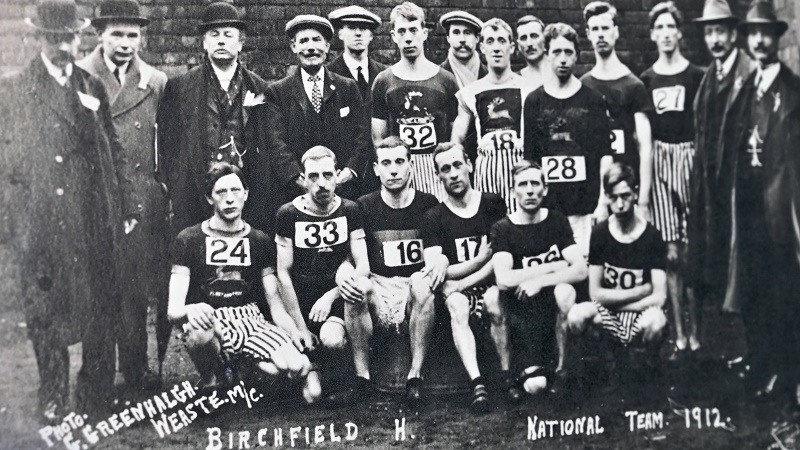 Old team photograph of Birchfield Harriers from 1912